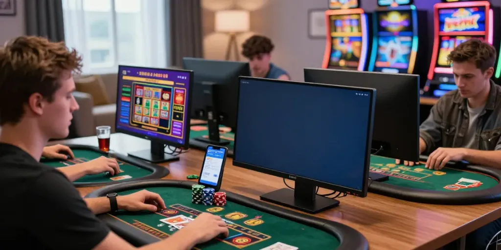 Engaging online casino environment with players enjoying games at UK casinos not on GamStop.