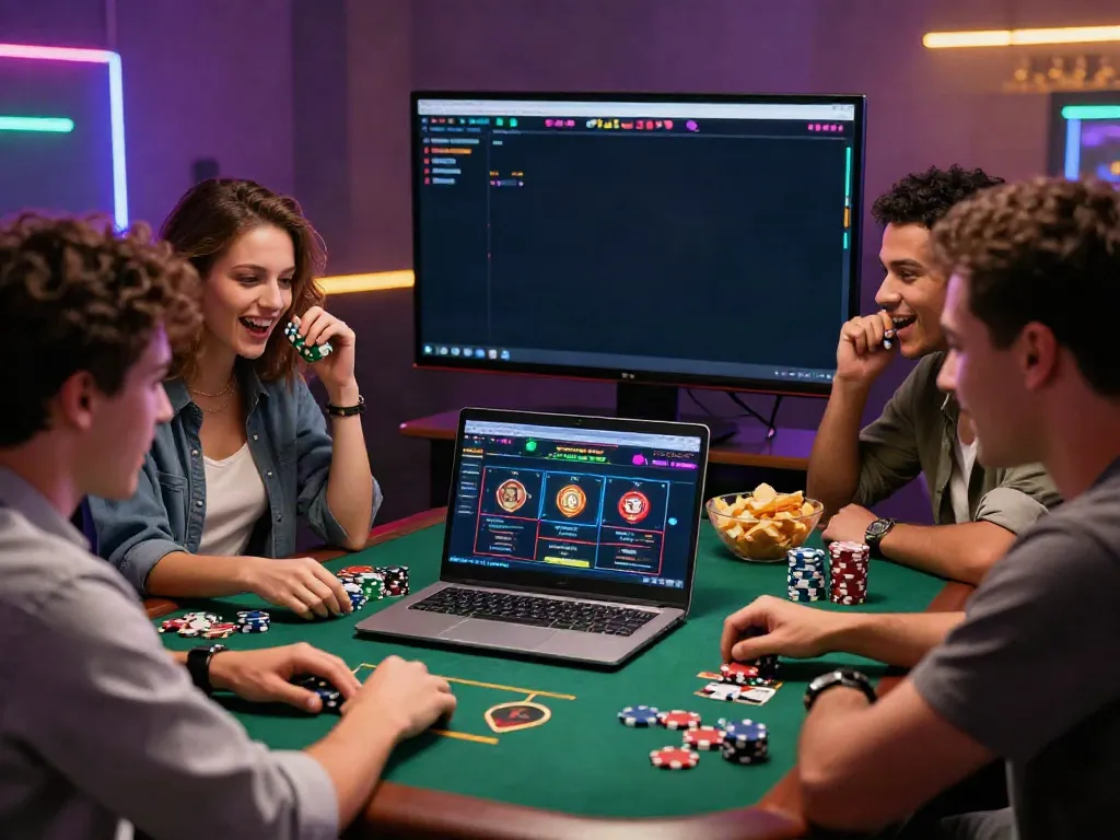 Exciting online casino gaming scene featuring friends enjoying non GamStop options.