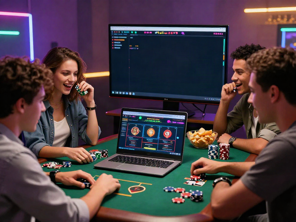 Exciting online casino gaming scene featuring friends enjoying non GamStop options.