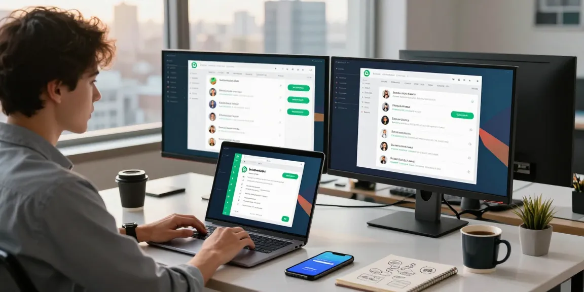 Engaging workspace capturing WhatsApp下載 on a sleek laptop alongside vibrant messaging features in a modern tech environment.