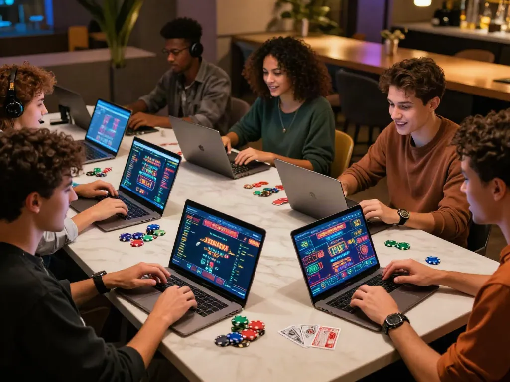Engaged players discovering uk casinos not on gamstop in a lively gaming lounge.