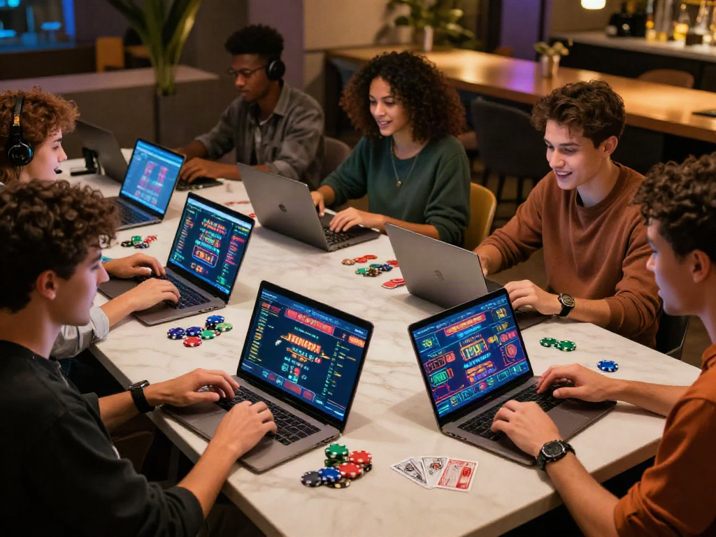 Engaged players discovering uk casinos not on gamstop in a lively gaming lounge.