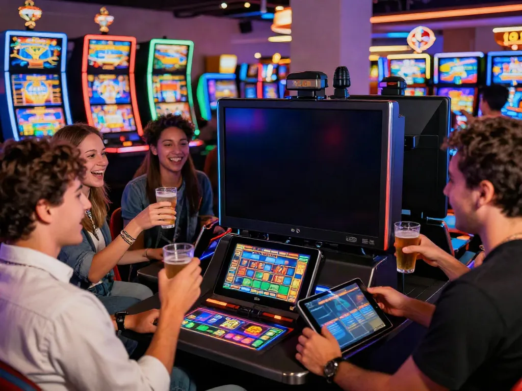 Friends joyfully celebrating while playing at UK casinos not on GamStop.