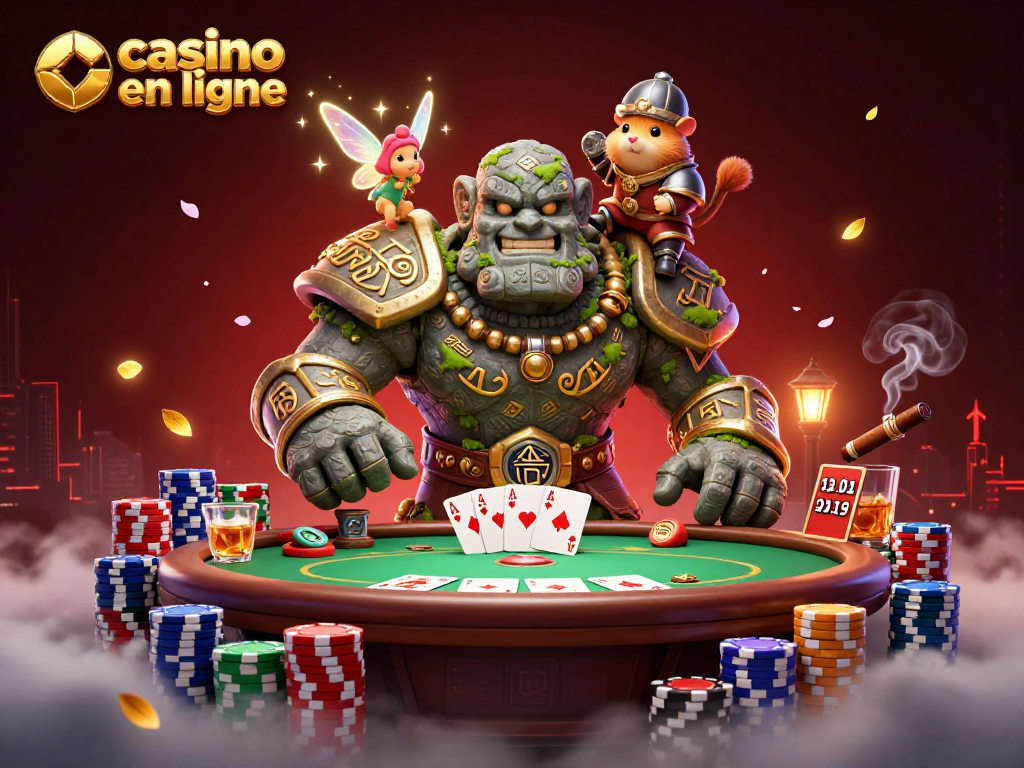 Amusez-vous au casino en ligne avec un golem, une fée et un hamster chevalier jouant à une partie de poker.