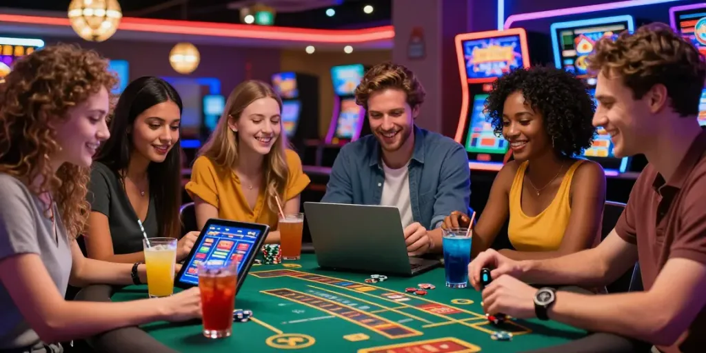 Exciting scene at uk casinos not on gamstop with friends enjoying gaming together
