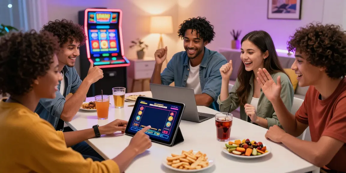 Friends enjoying gaming at uk casinos not on gamstop in a lively living room.
