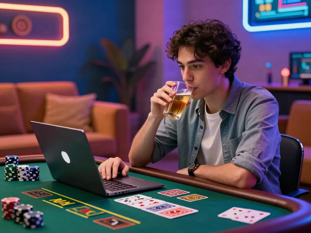 Engaged player enjoying uk casinos not on gamstop with live dealer game at home.