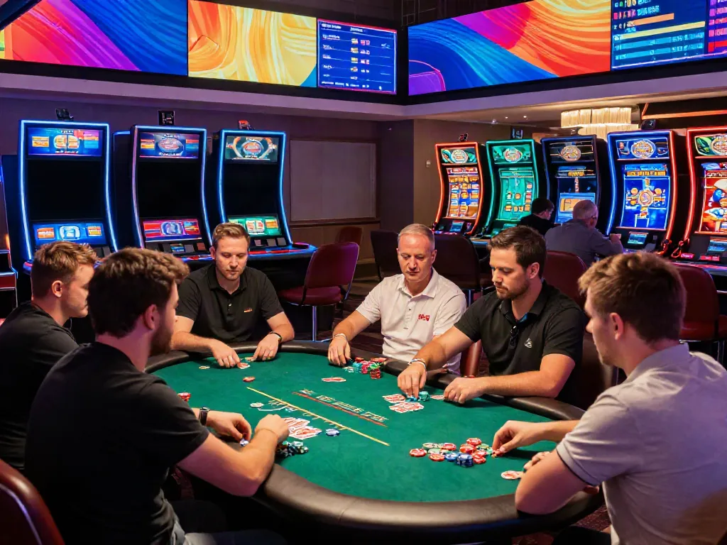 Exciting gameplay at UK casinos not on GamStop with diverse players at poker table.
