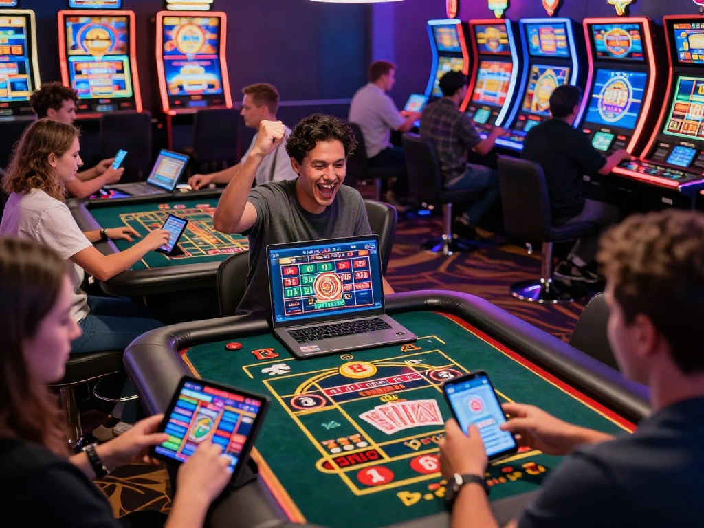 Diverse players enjoying games at UK casinos not on GamStop with vibrant atmosphere and lively interactions.