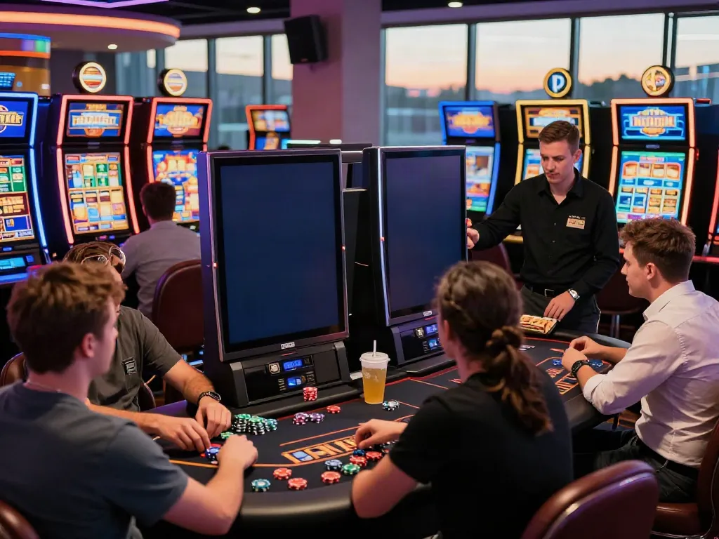 Players enjoying games in UK casinos not on GamStop, showcasing vibrant atmosphere and modern design.