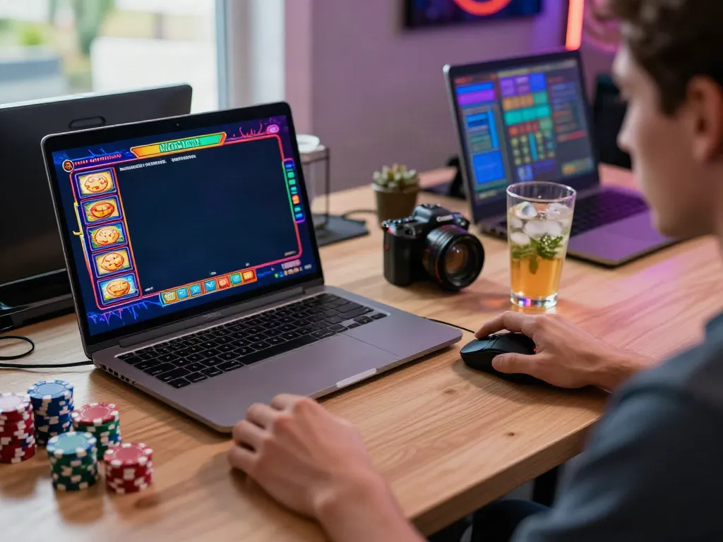 Player experiencing uk casinos not on gamstop with vibrant slot graphics and gaming elements.