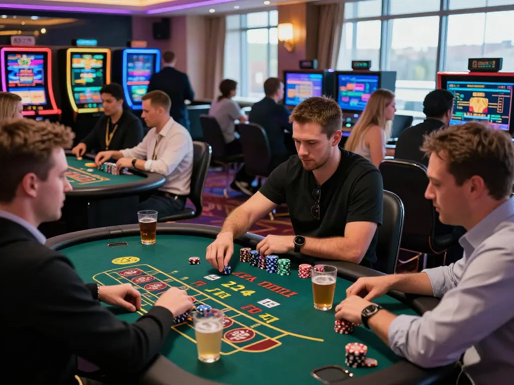 Engaging atmosphere of UK casinos not on GamStop, featuring diverse players enjoying gaming tables.