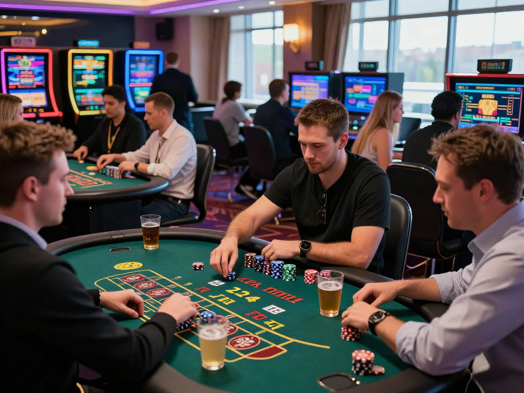Engaging atmosphere of UK casinos not on GamStop, featuring diverse players enjoying gaming tables.