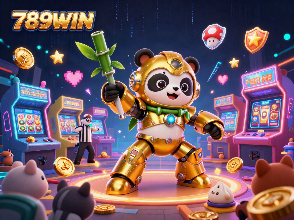 Engage in thrilling gameplay with 789WIN's vibrant casino scene featuring a mech-suit panda!