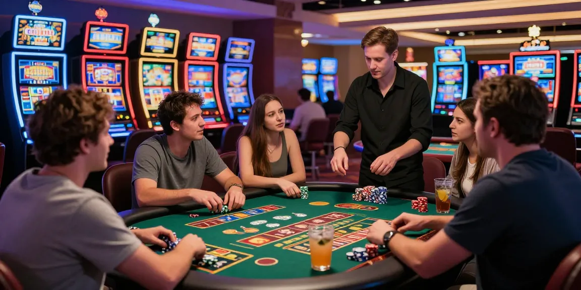 Players enjoying games at uk casinos not on gamstop, with vibrant atmosphere and neon lights.
