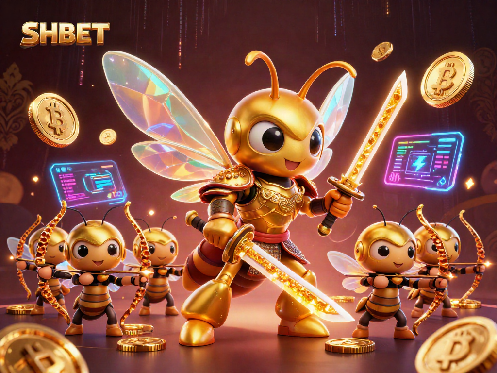 Experience SHBET with an action-packed 3D illustration of vibrant golden hornets in a casino