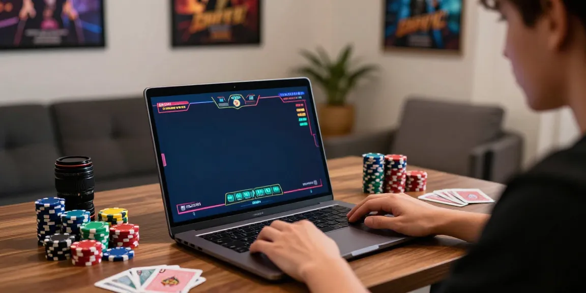 Player enjoying uk casinos not on gamstop on a laptop surrounded by gaming accessories in a cozy setting