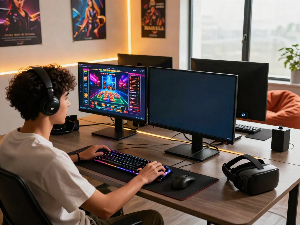 Exciting gaming workspace featuring uk casinos not on gamstop with colorful game display and vibrant decor.