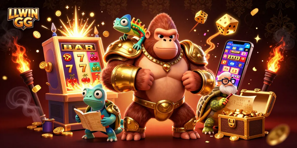 Experience thrilling jackpots at LLWIN GG with a dynamic 3D casino illustration showcasing excitement and adventure.