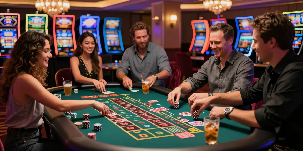 Exciting gaming scene in UK casinos not on GamStop with diverse players at roulette table.