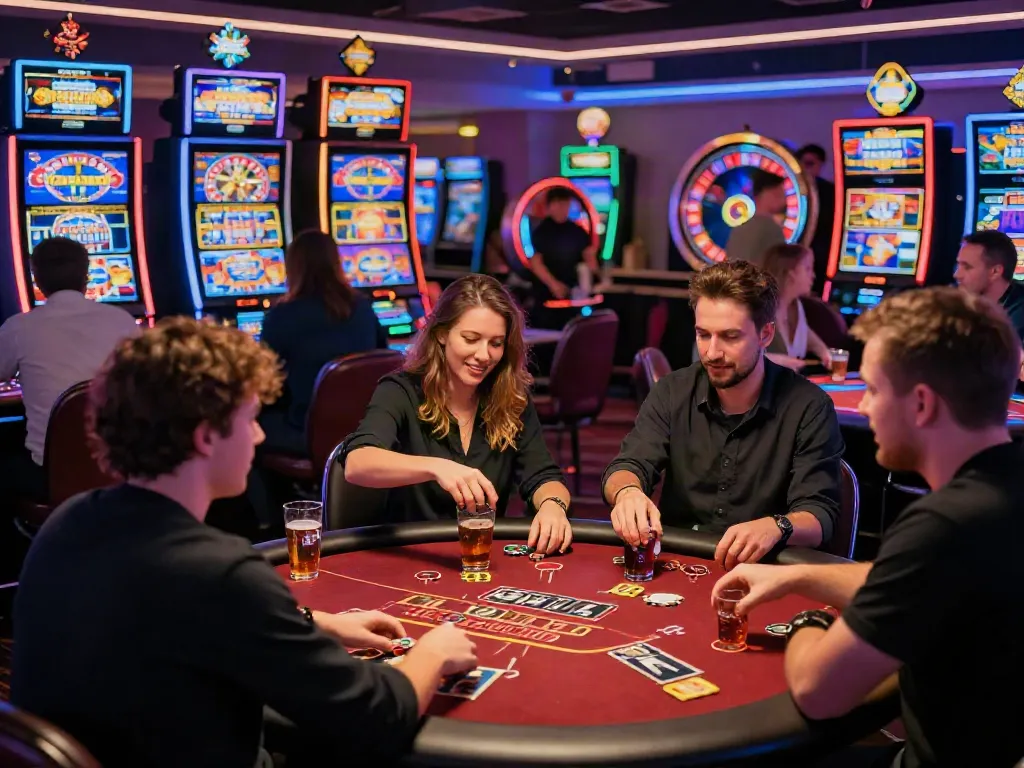 Exciting scene of UK casinos not on GamStop, featuring players enjoying various games in a lively atmosphere.