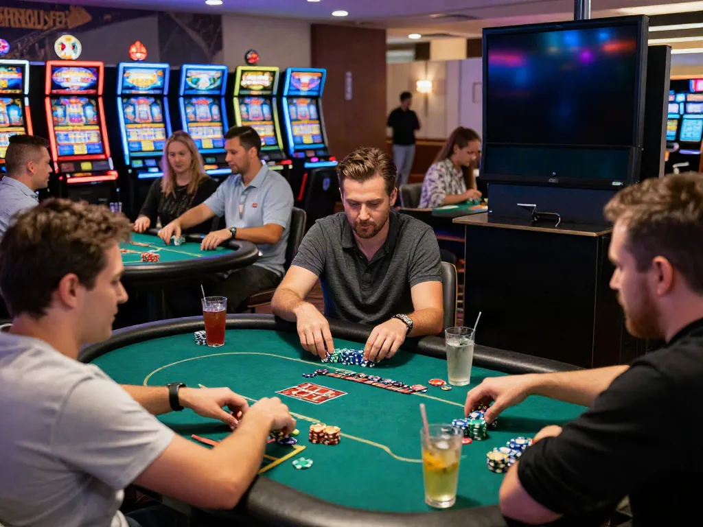 Engaging scene of players enjoying popular games at non GamStop casinos with fast payouts in a vibrant casino atmosphere.