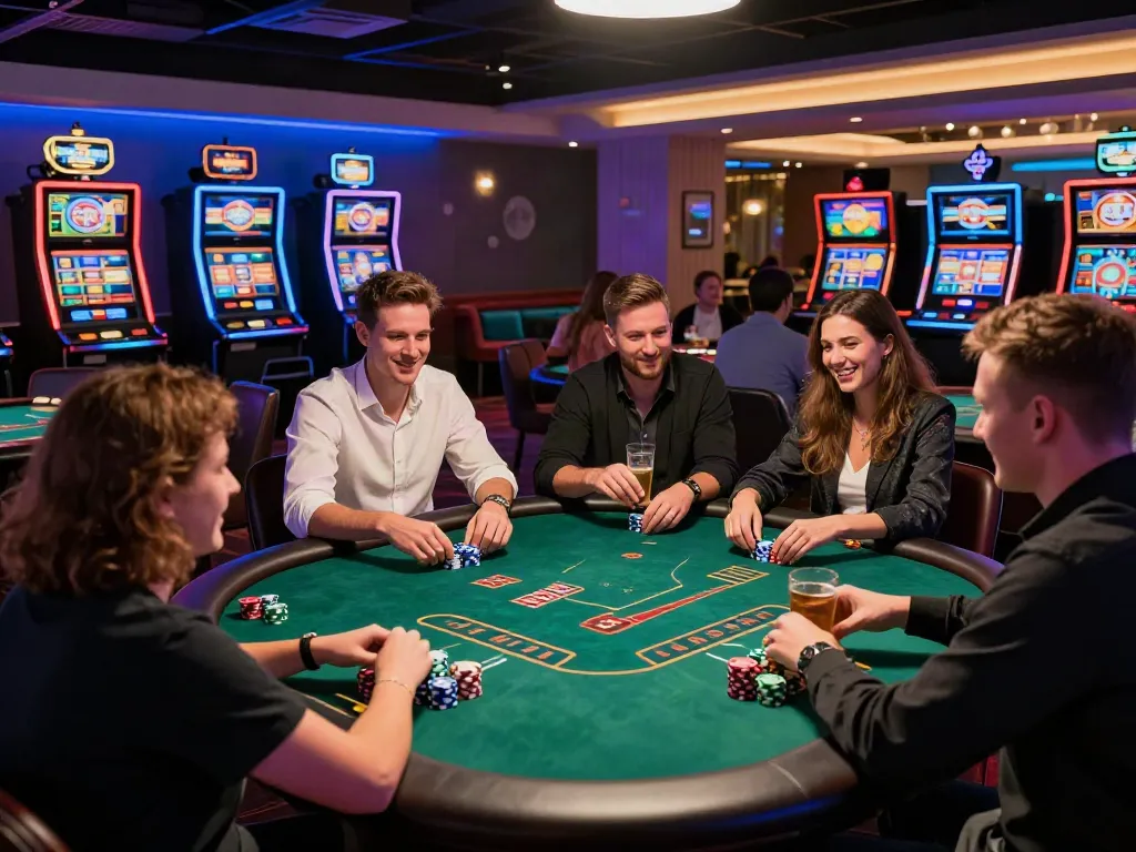 Enjoying the thrill at UK casinos not on GamStop, vibrant gaming atmosphere.