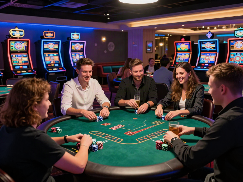 Enjoying the thrill at UK casinos not on GamStop, vibrant gaming atmosphere.