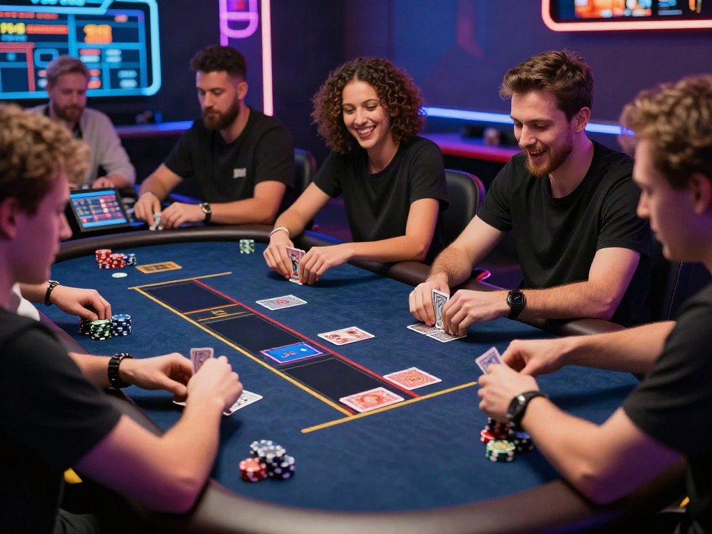Exciting scene at uk casinos not on gamstop with diverse players celebrating wins and engaging in vibrant table games.