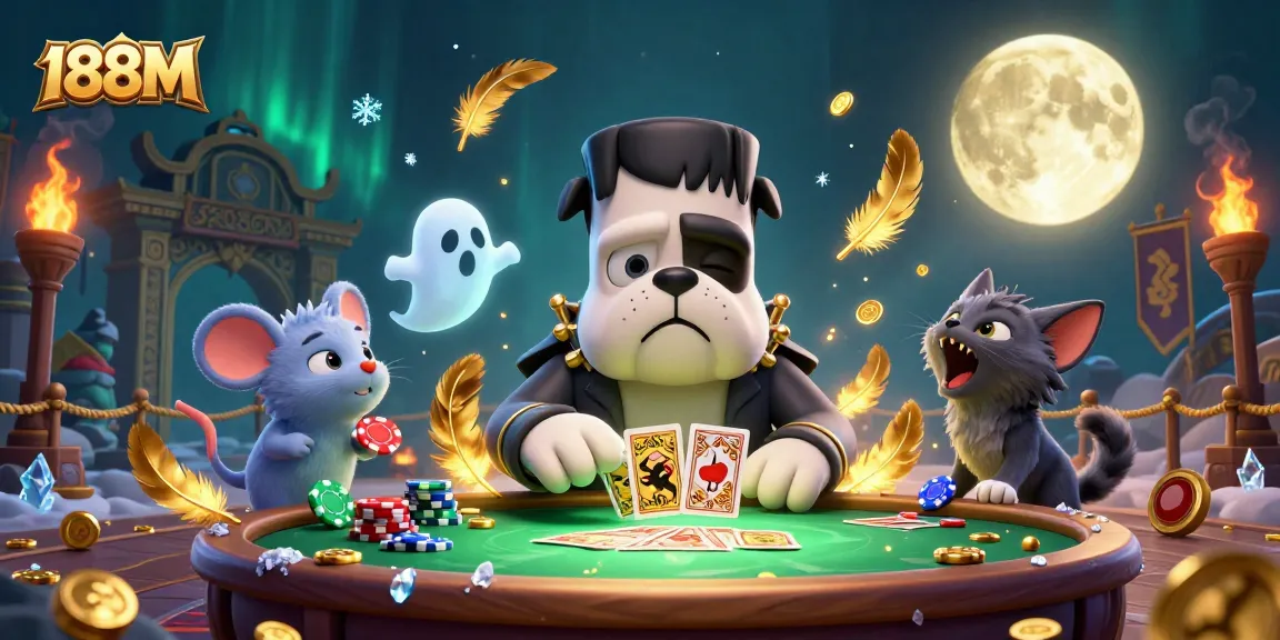 188M offers thrilling online gaming at a haunted table with enchanting characters amidst rich casino elements