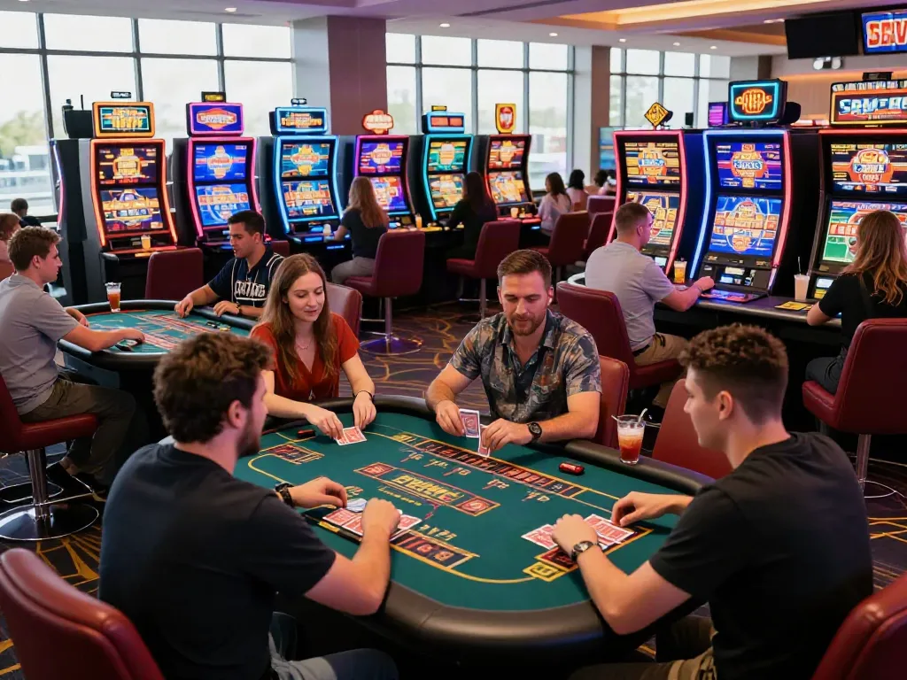 Exciting scene of players enjoying games at UK casinos not on GamStop, showcasing vibrant atmosphere and diverse gaming options.