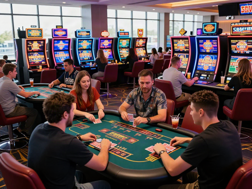 Exciting scene of players enjoying games at UK casinos not on GamStop, showcasing vibrant atmosphere and diverse gaming options.