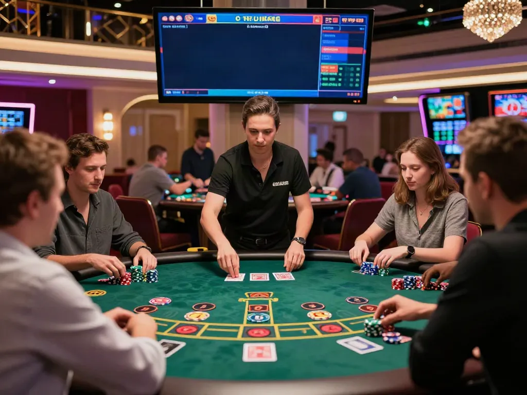 Exciting gameplay at UK casinos not on GamStop with diverse players at blackjack and roulette tables.