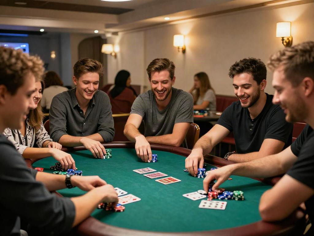 Friends enjoying games at UK casinos not on gamstop in a vibrant setting.